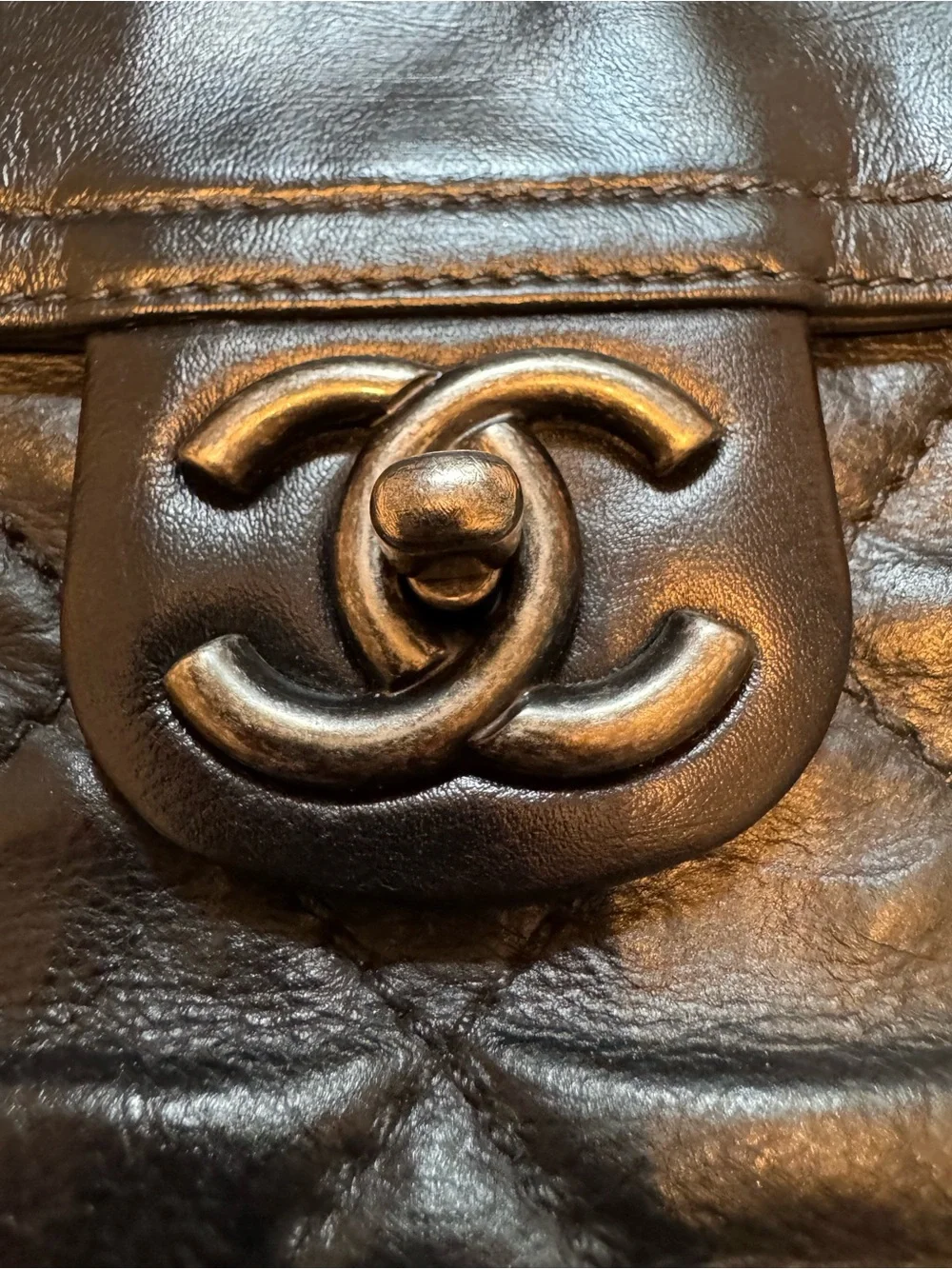 Chanel In The Mix Quilted Black Shoulder Tote with CC Turn-Lock